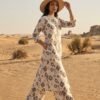 Geometric Printed Front-Open Kurta Set with Wide-Leg Palazzos