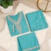 IMG_9951 Elegant Turquoise Embroidered Kurta Set with Scalloped Dupatta & Matching Bottom