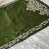 Olive Green Embroidered Roman Silk  Kurta Set with Sheer Scalloped Dupatta