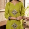 Olive Green Mirror & Thread Embroidered 2-Piece Kurta Set