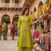 Olive Green Mirror & Thread Embroidered 2-Piece Kurta Set
