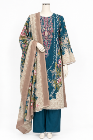 Premium Embroidered Teal Cotton Palazzo Suit Set (3-Piece)