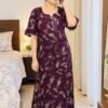 Royal Purple Umbrella type Abstract Print Cotton Maxi Nighty