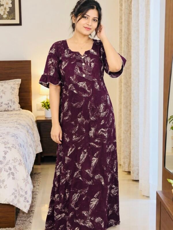 Royal Purple Umbrella type Abstract Print Cotton Maxi Nighty