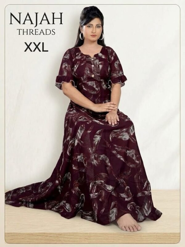 Royal Purple Umbrella type Abstract Print Cotton Maxi Nighty
