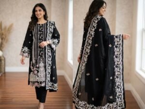 IMG_0051 Pakistani Black and rose embroidered unstitched cotton lawn collection