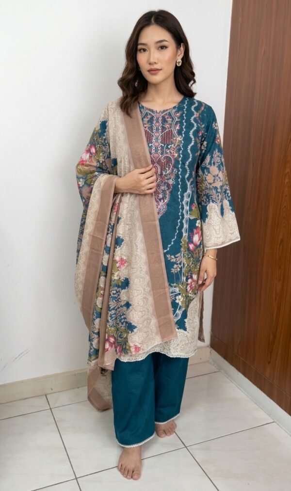 IMG_1307 Celebration 3-Piece Printed & Embroidered Teal Suit