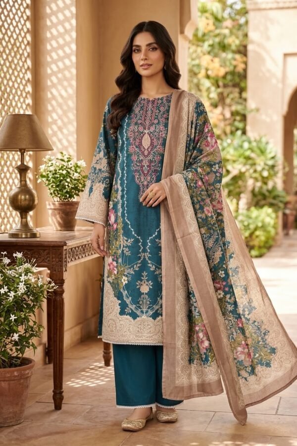 IMG_1308 Celebration 3-Piece Printed & Embroidered Teal Suit