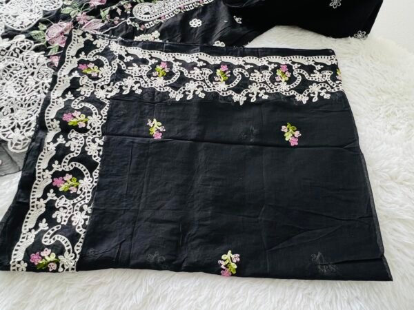 IMG_9965 Pakistani Black and rose embroidered unstitched cotton lawn collection