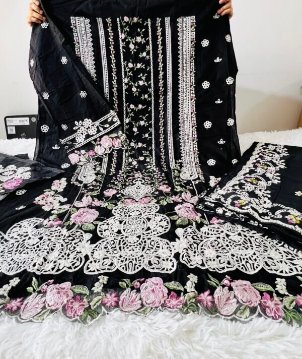 IMG_9966 Pakistani Black and rose embroidered unstitched cotton lawn collection