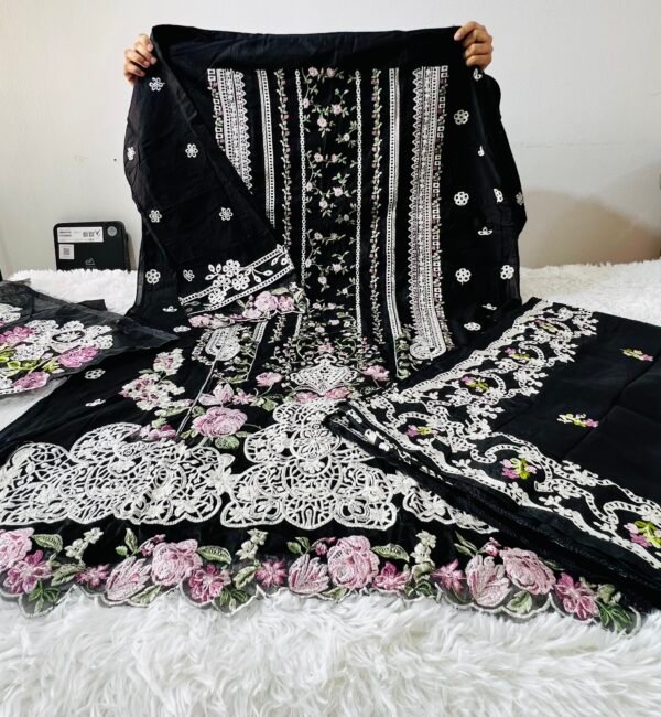 IMG_9968 Pakistani Black and rose embroidered unstitched cotton lawn collection