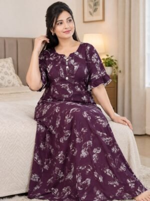 Royal Purple Umbrella type Abstract Print Cotton Maxi Nighty